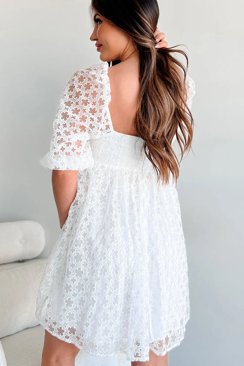 White Lace Empire Mini Dress-1