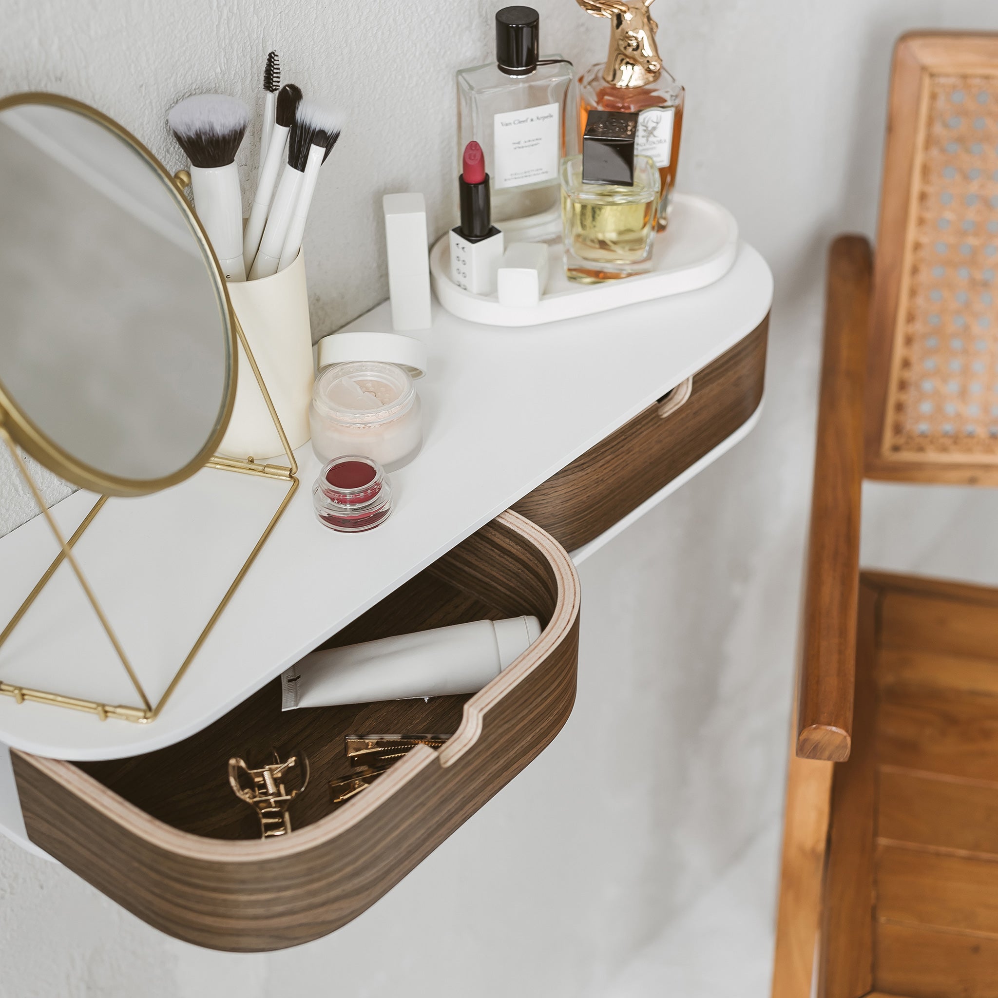 Floating Shelf with Two Drawers, Vanity Desk, 4 Colors-5