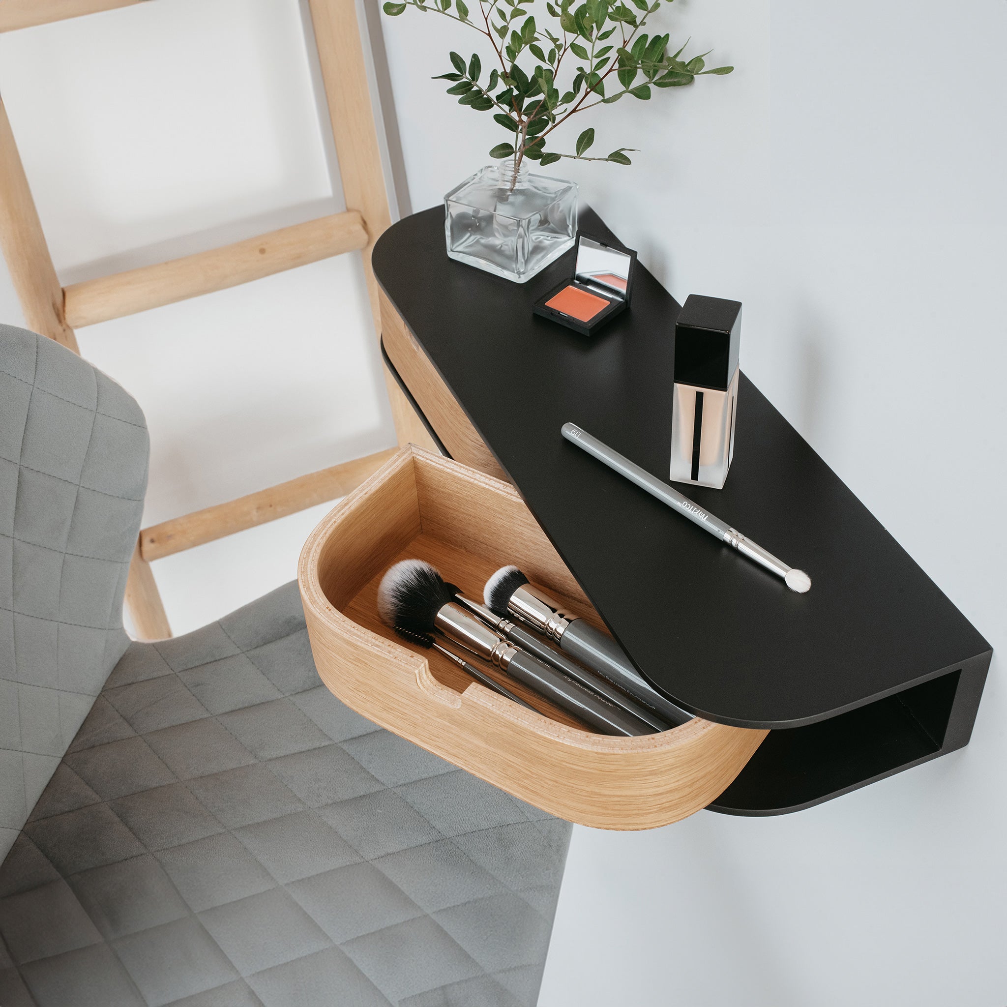 Floating Shelf with Two Drawers, Vanity Desk, 4 Colors-1