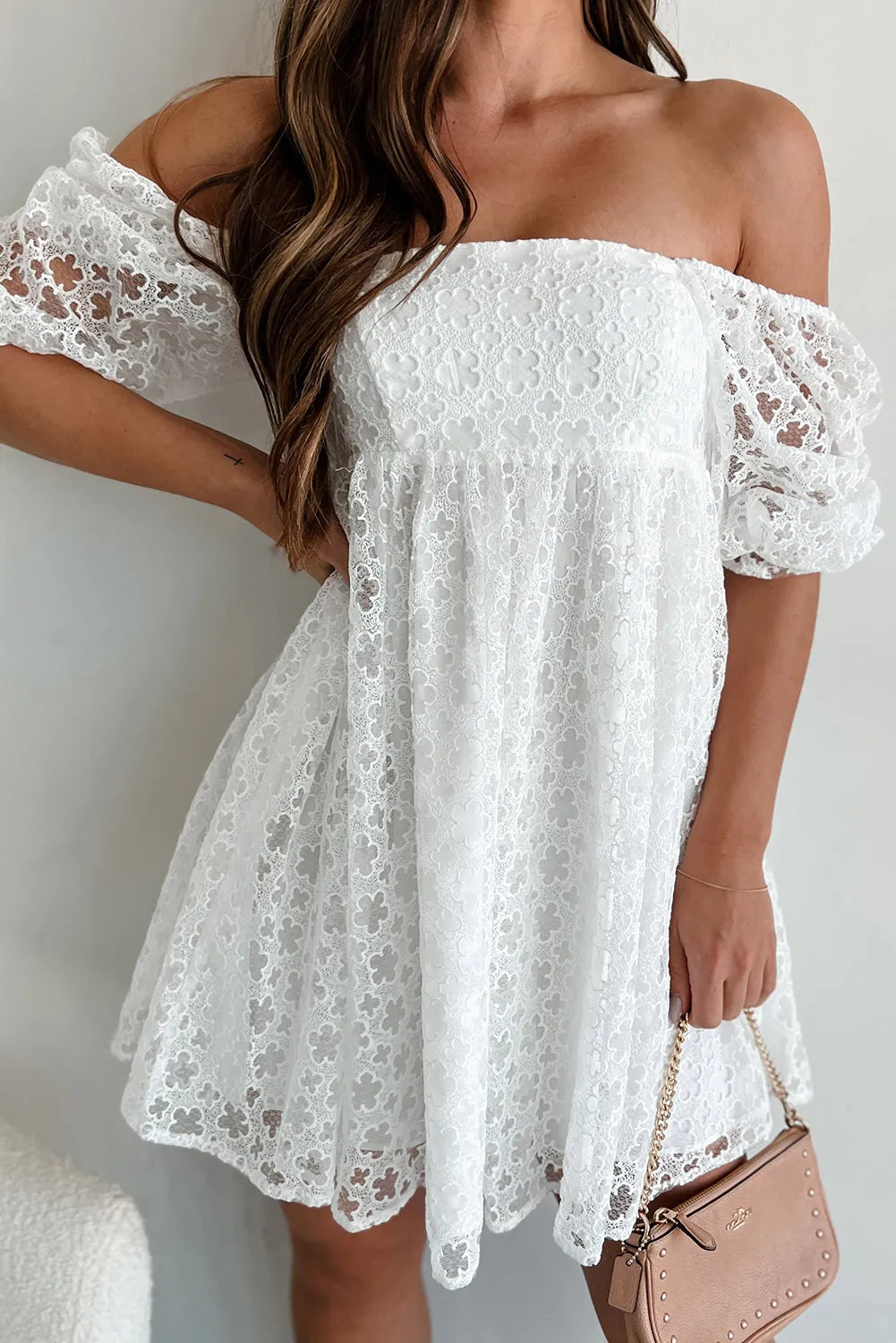 White Lace Empire Mini Dress-0