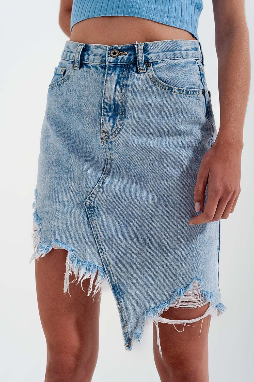 Distressed Denim Skirt in Bleach Wash-5