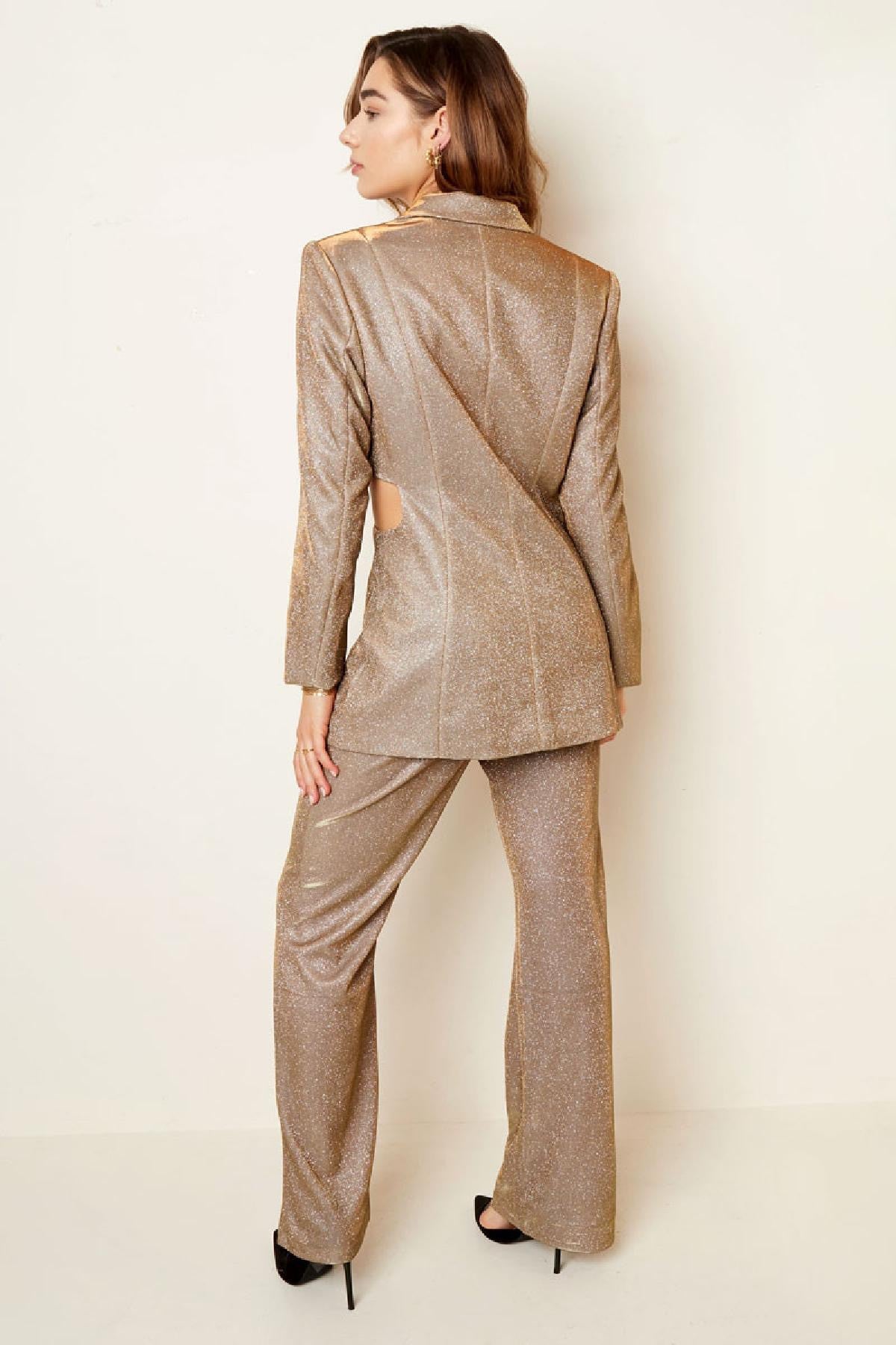 Blazer cut out Holiday essential gold color-3
