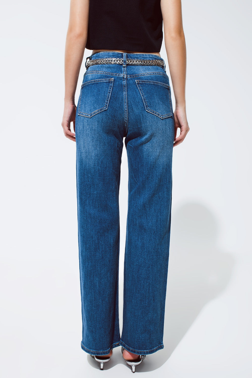 Straight Leg Jeans With Silver Metallic Finish-2