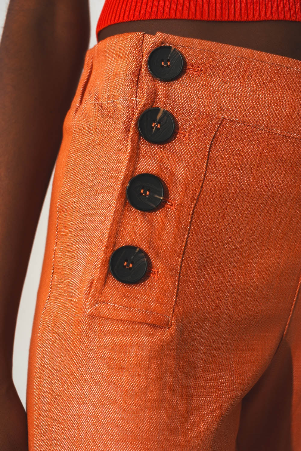 Marine Button Up Wide Leg Pants in Orange-4
