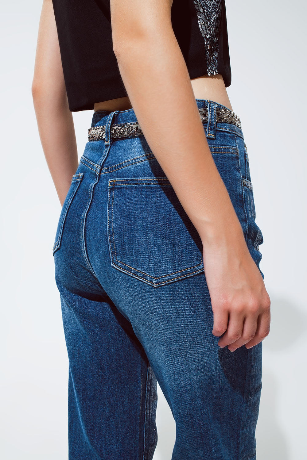 Straight Leg Jeans With Silver Metallic Finish-5