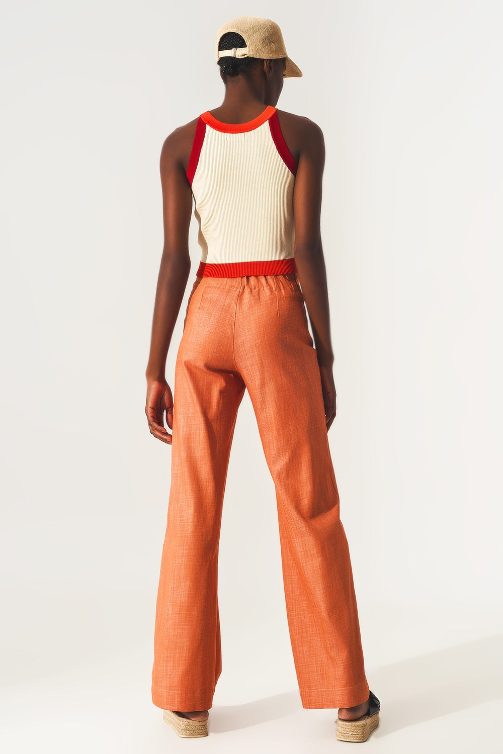 Marine Button Up Wide Leg Pants in Orange-3