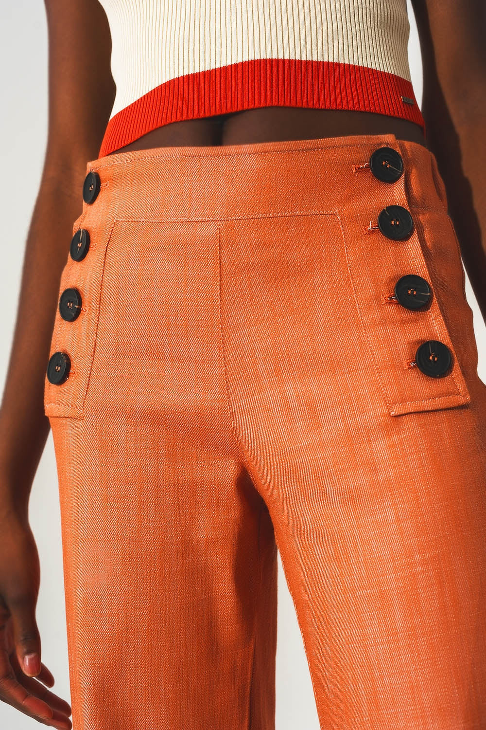 Marine Button Up Wide Leg Pants in Orange-1