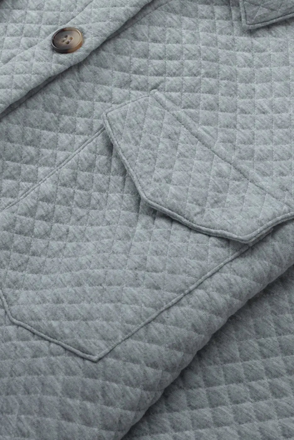 Gray Lattice Texture Retro Flap Pocket Button Shacket-5