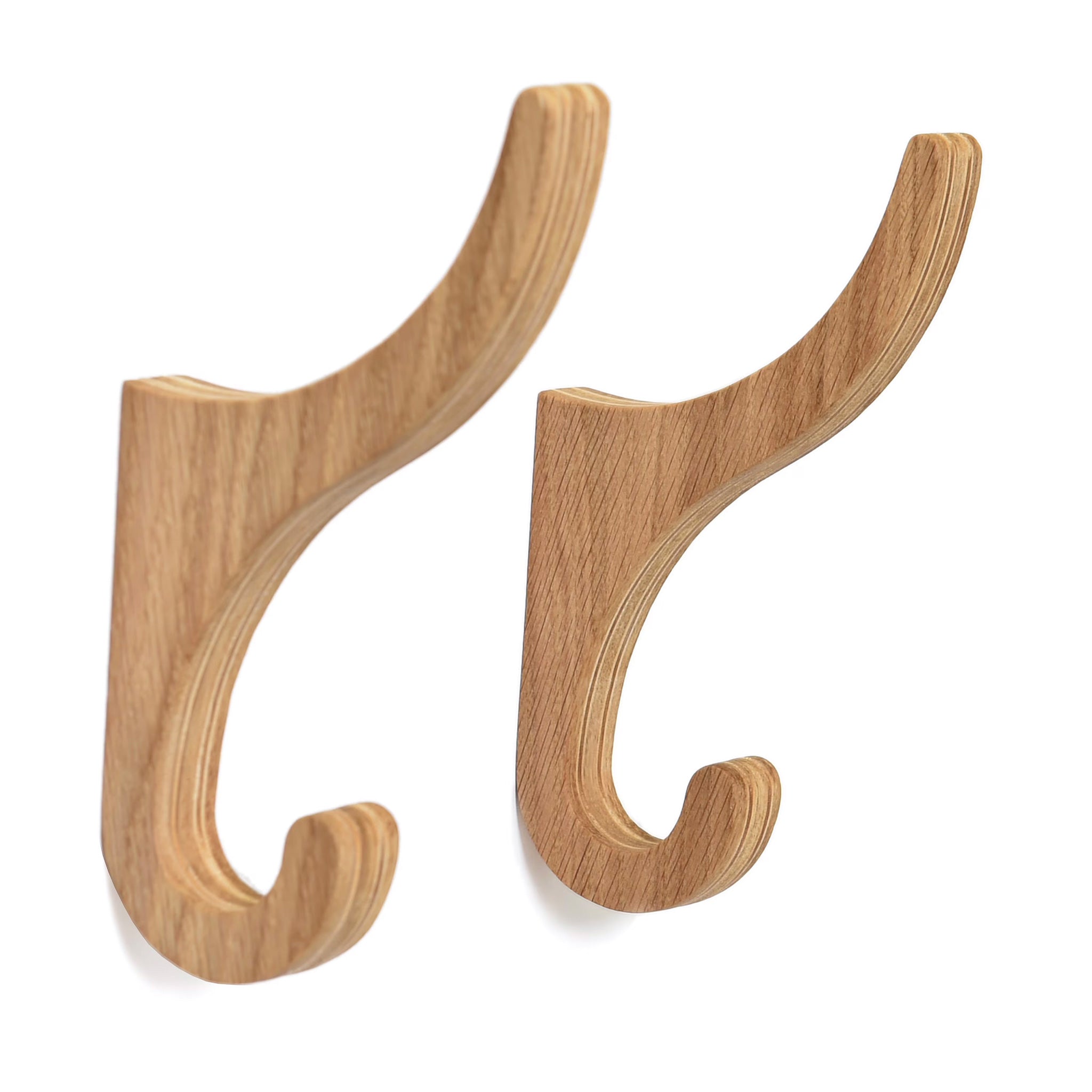 Set of 2 Wooden Wall Hooks for Storage Organization, Oak-2