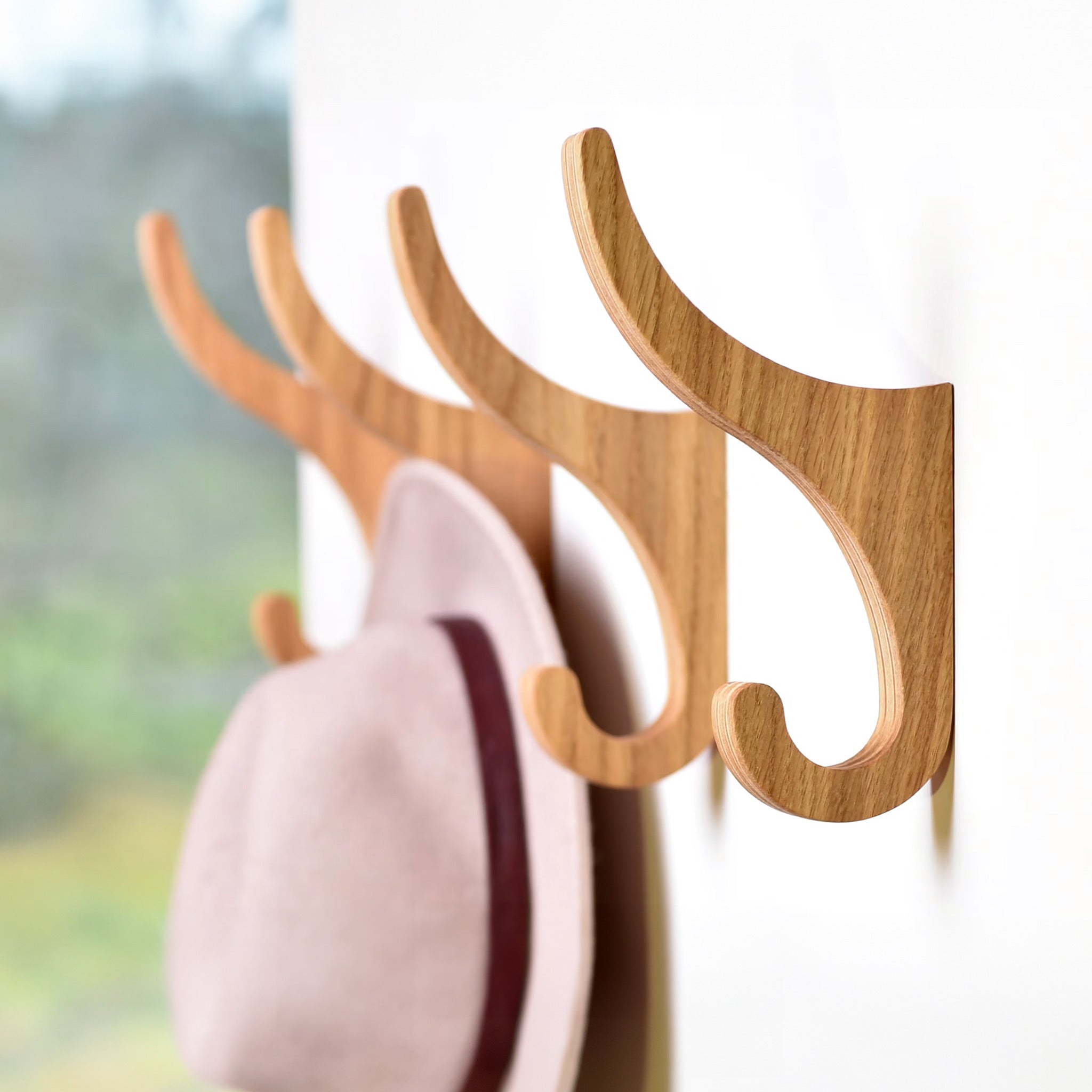 Set of 2 Wooden Wall Hooks for Storage Organization, Oak-1
