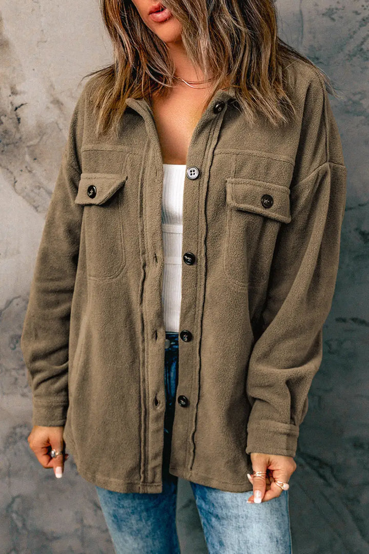Turn Down Collar Buttoned Shirt Jacket-0