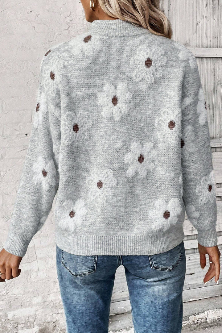 CozyBloom Plus Size Floral Half-Zip Sweater-1