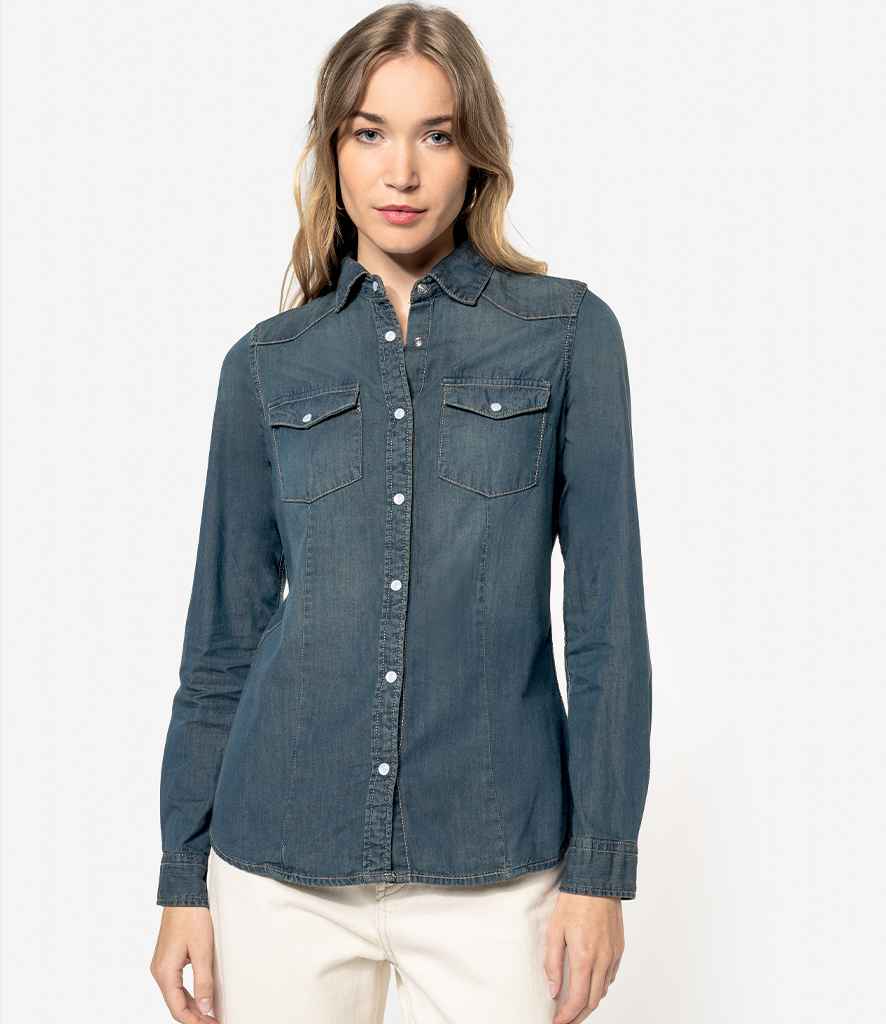 Kariban - Ladies Long Sleeve Denim Shirt-0