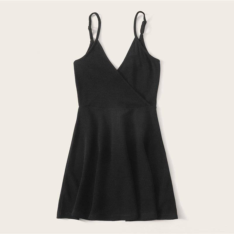 Black Party Sexy Backless Solid Wrap Sleeveless Natural Waist Cami Short Dress Summer Club Night Out Women Dresses-12