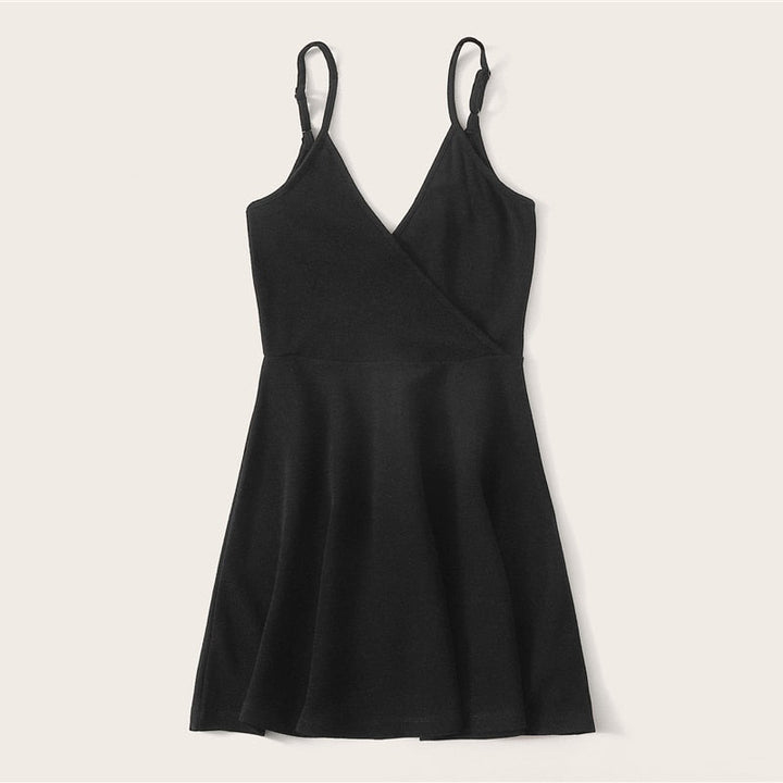 Black Party Sexy Backless Solid Wrap Sleeveless Natural Waist Cami Short Dress Summer Club Night Out Women Dresses-12