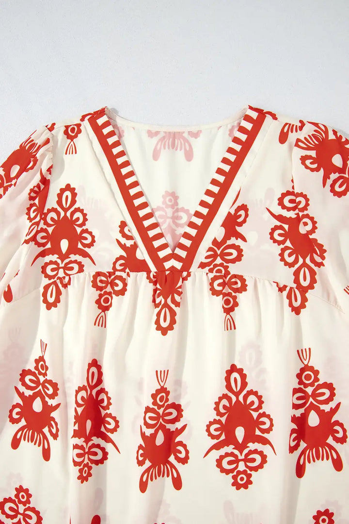 Boho Chic Geometric Blouse - Orange-3