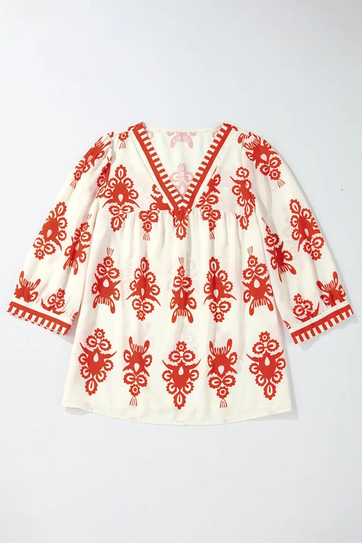 Boho Chic Geometric Blouse - Orange-2