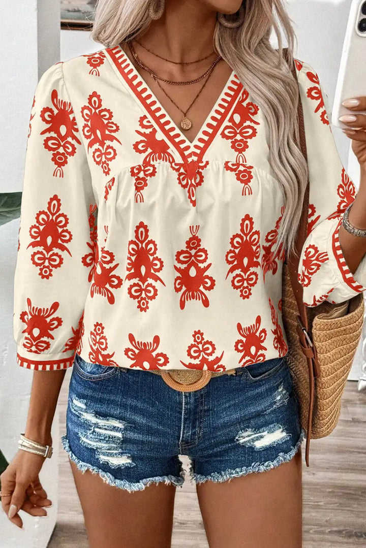 Boho Chic Geometric Blouse - Orange-0