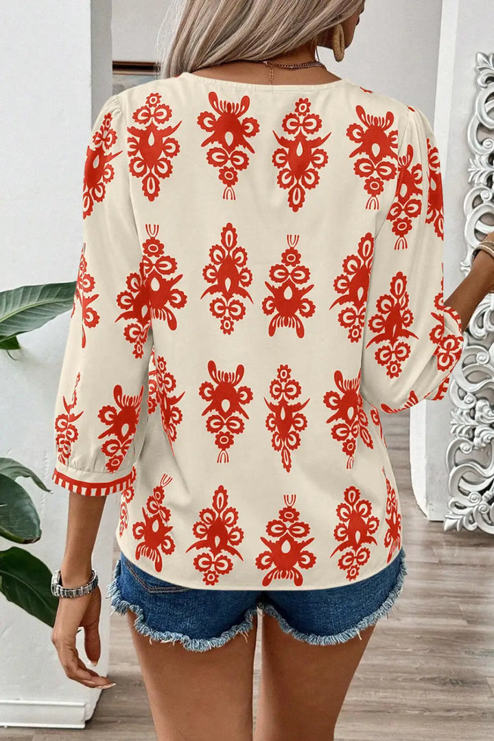 Boho Chic Geometric Blouse - Orange-1