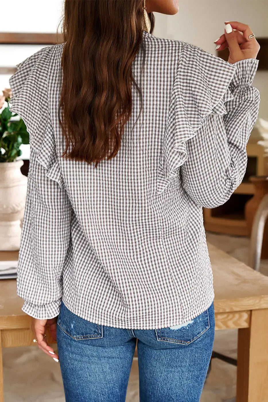 Crosshatch Chic Ruffle Shirt-1