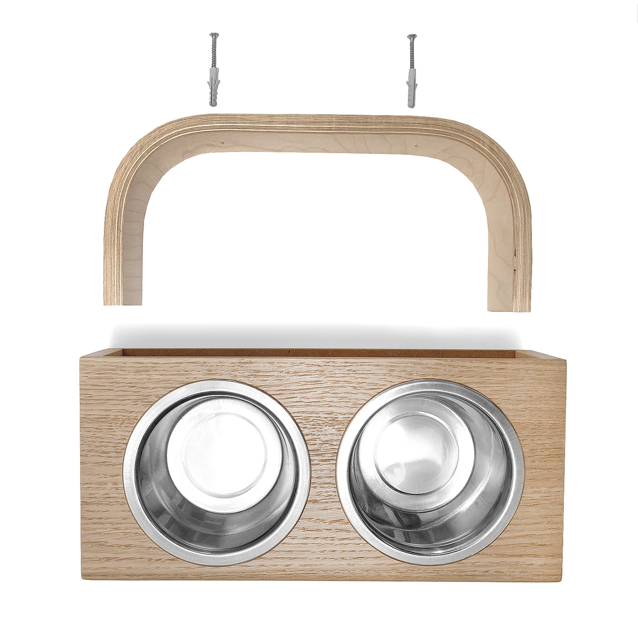 Floating Wooden Raised Food Stand, Medium Dog Feeding Station, Hanging Pet Bowls-3