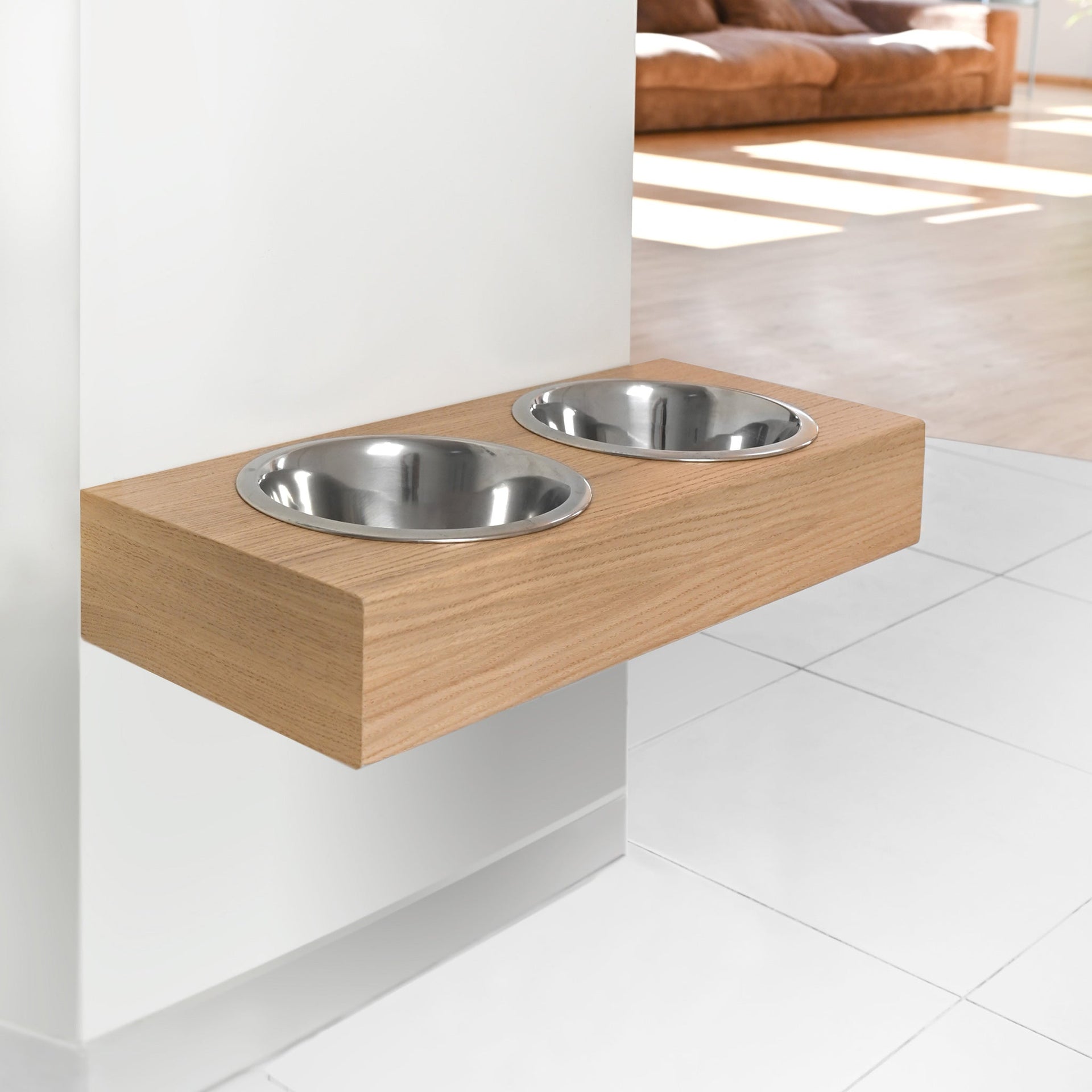 Floating Wooden Raised Food Stand, Medium Dog Feeding Station, Hanging Pet Bowls-1