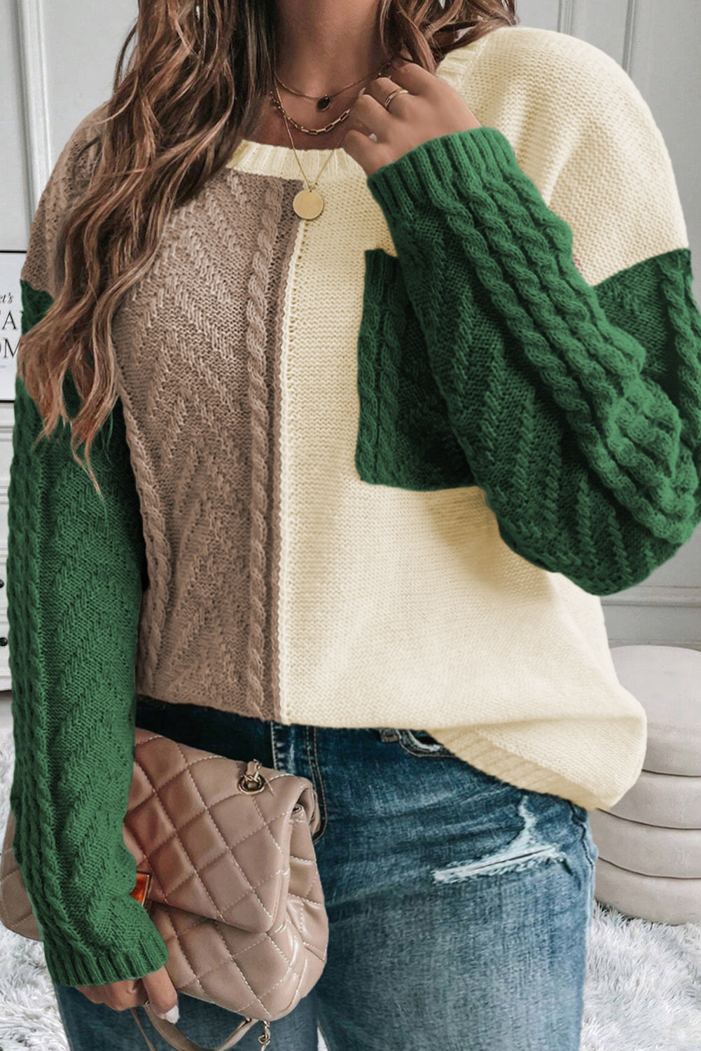 CozyBlock Plus Size Cable Knit Sweater-0