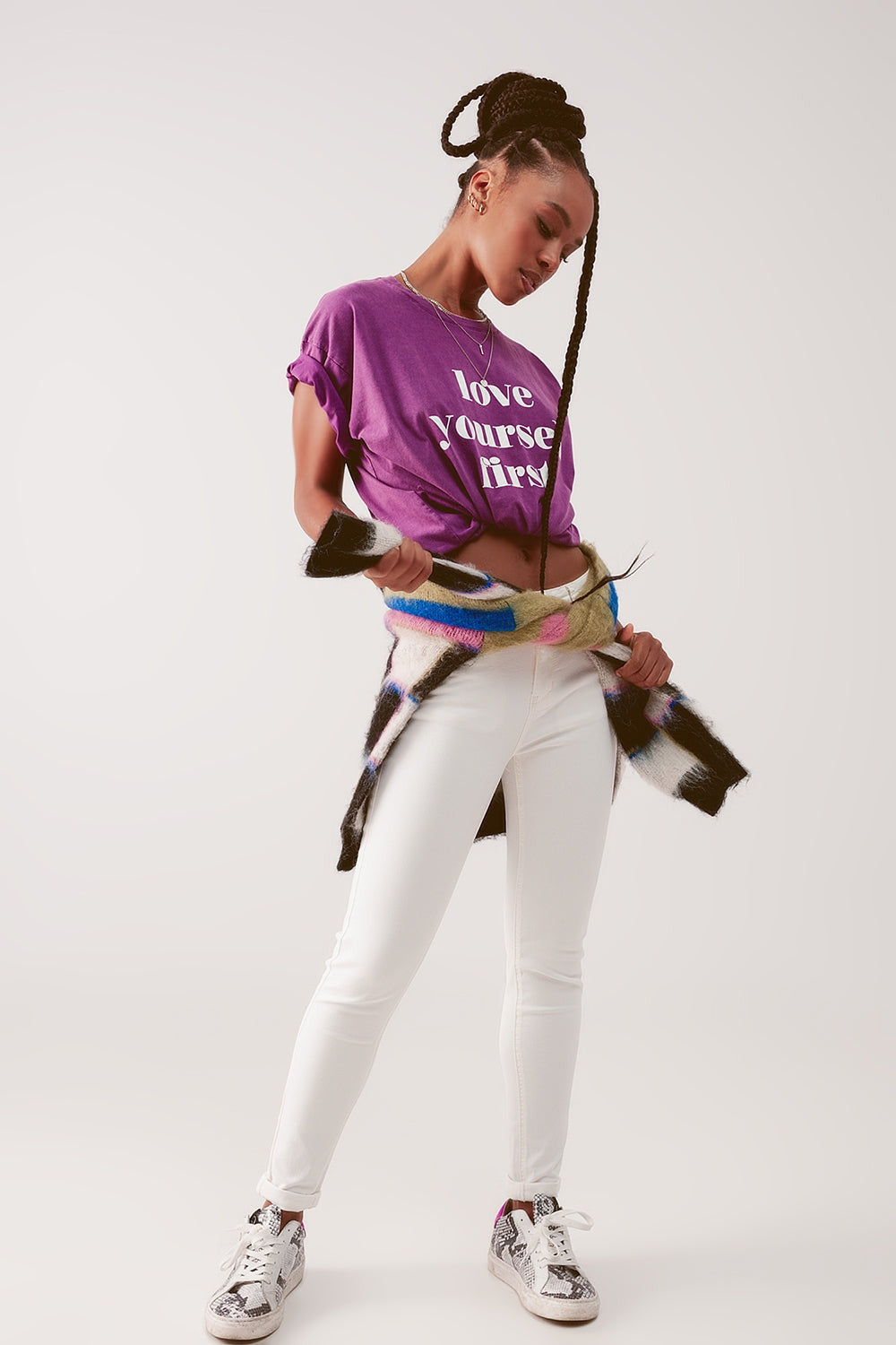 High Waisted Skinny Jeans in Cream-2