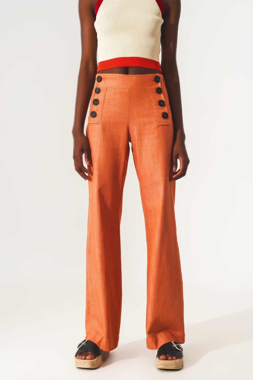 Marine Button Up Wide Leg Pants in Orange-0