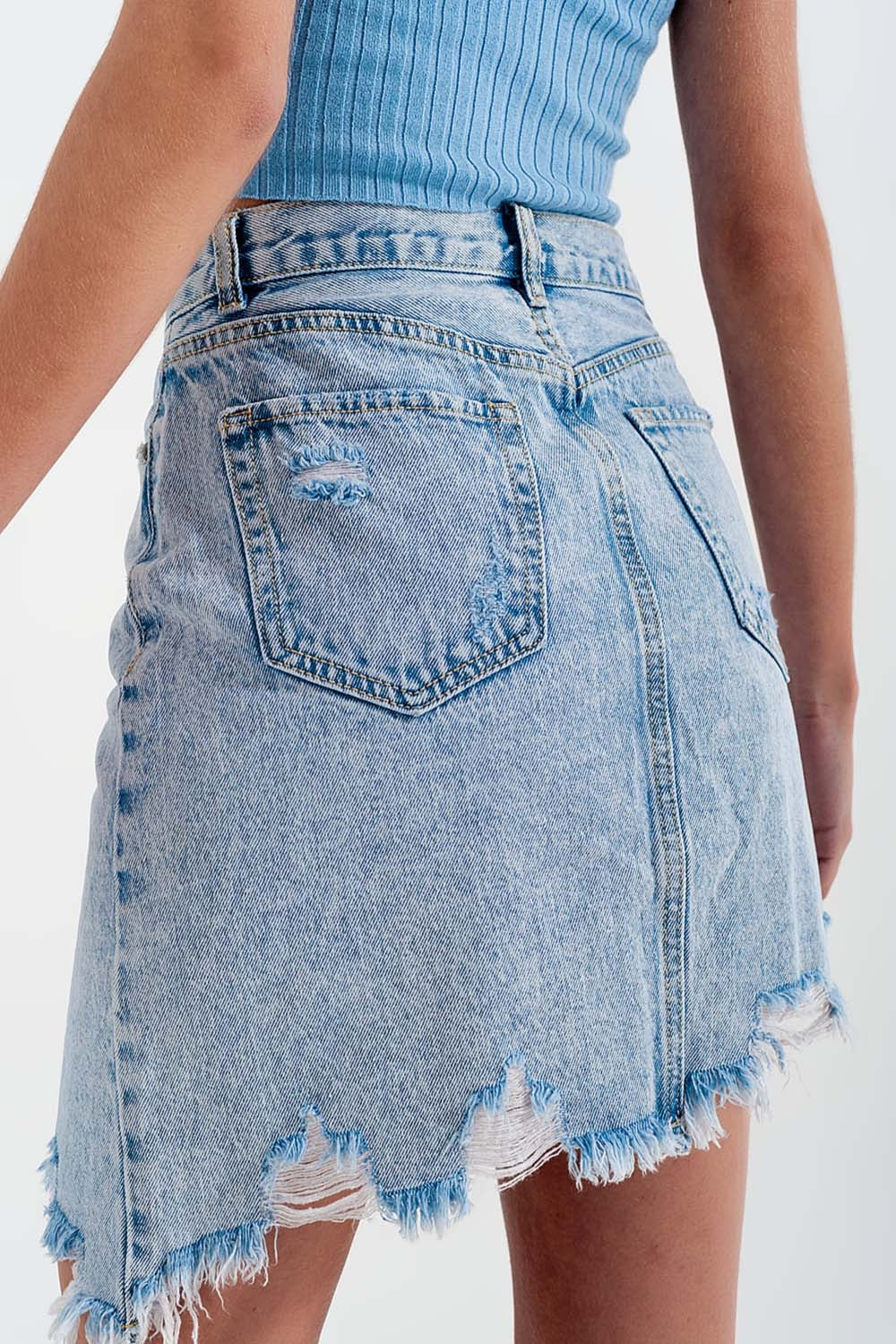 Distressed Denim Skirt in Bleach Wash-3