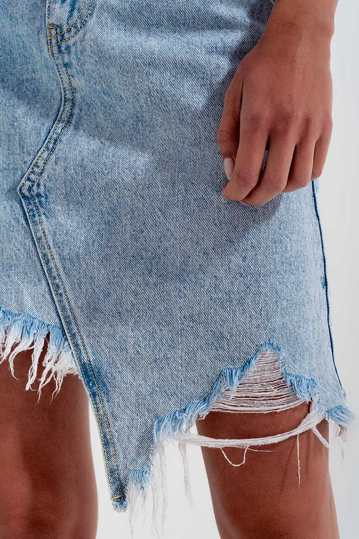 Distressed Denim Skirt in Bleach Wash-4