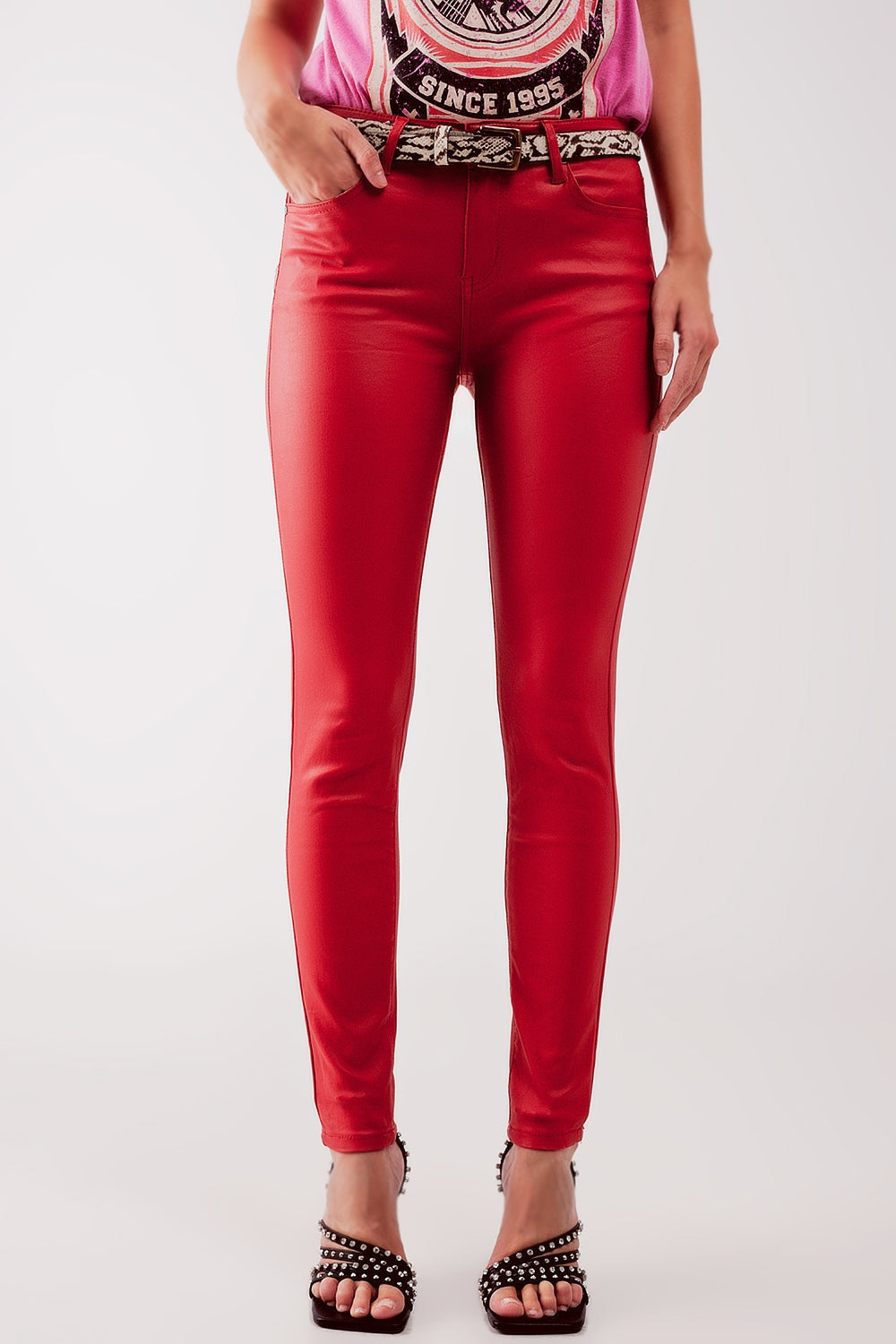 Coated Pants in Red-4