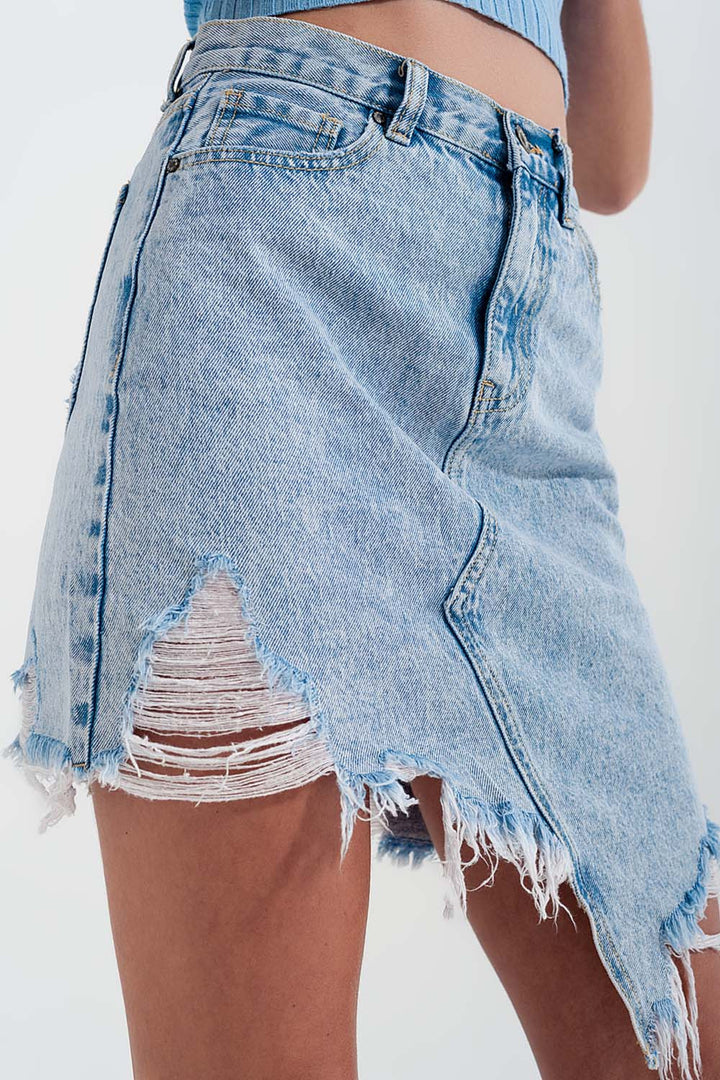 Distressed Denim Skirt in Bleach Wash-8