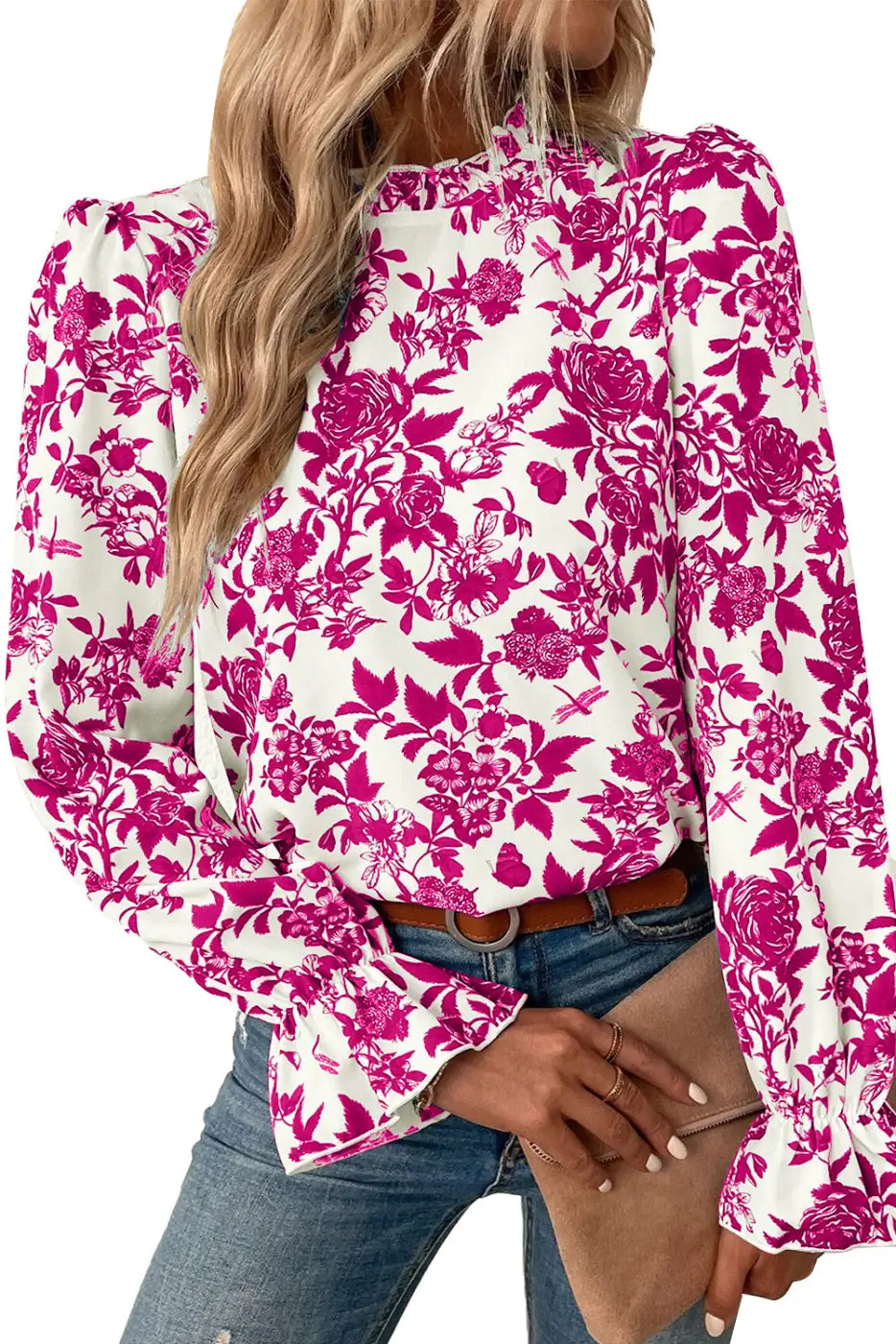 Floral Finesse Keyhole-Back Blouse-2