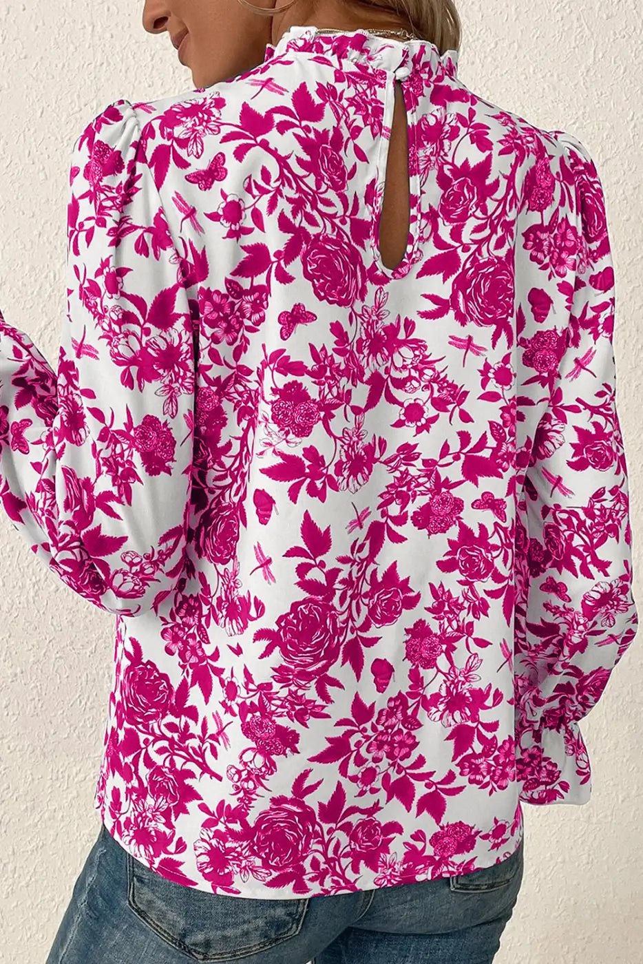 Floral Finesse Keyhole-Back Blouse-1