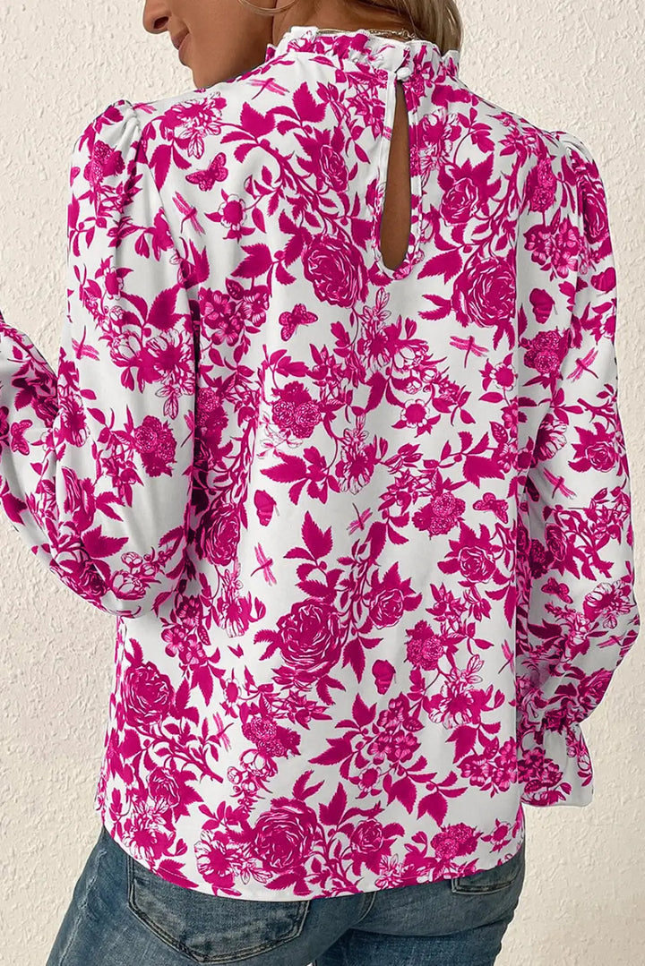 Floral Finesse Keyhole-Back Blouse-1