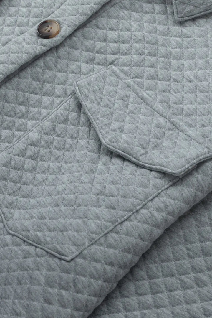 Gray Lattice Texture Retro Flap Pocket Button Shacket-5