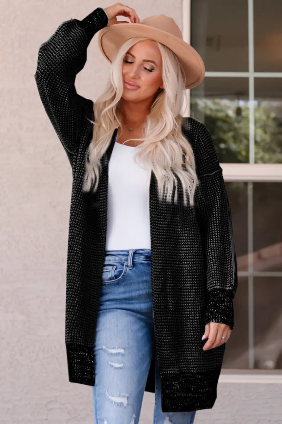 Grey Plaid Contrast Trim Open Front Cardigan-6