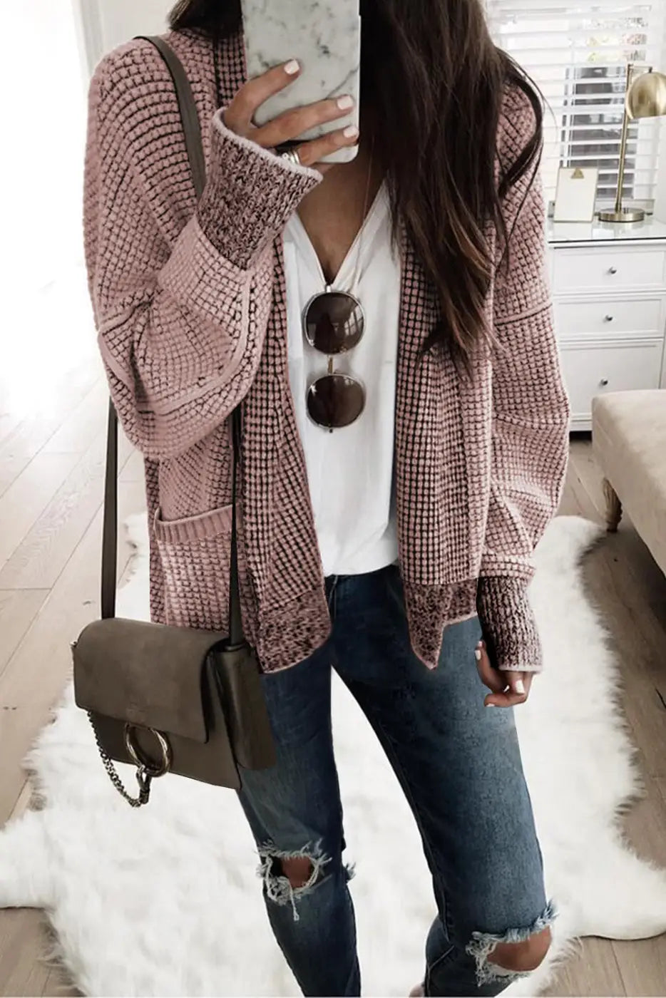 Grey Plaid Contrast Trim Open Front Cardigan-9