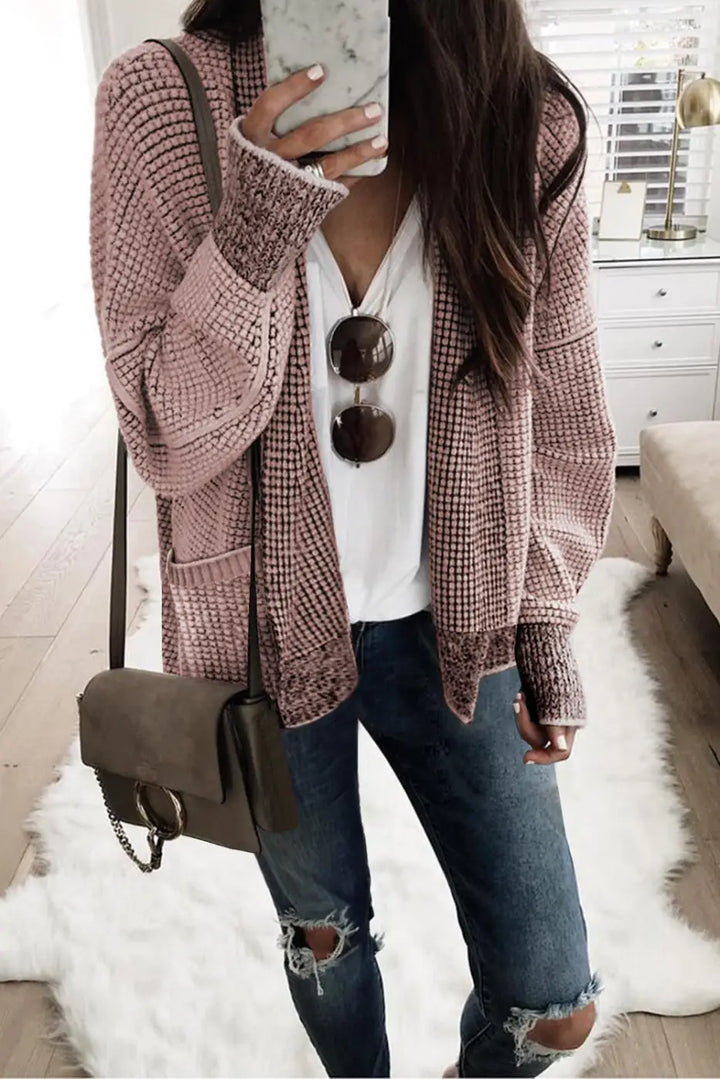 Grey Plaid Contrast Trim Open Front Cardigan-9