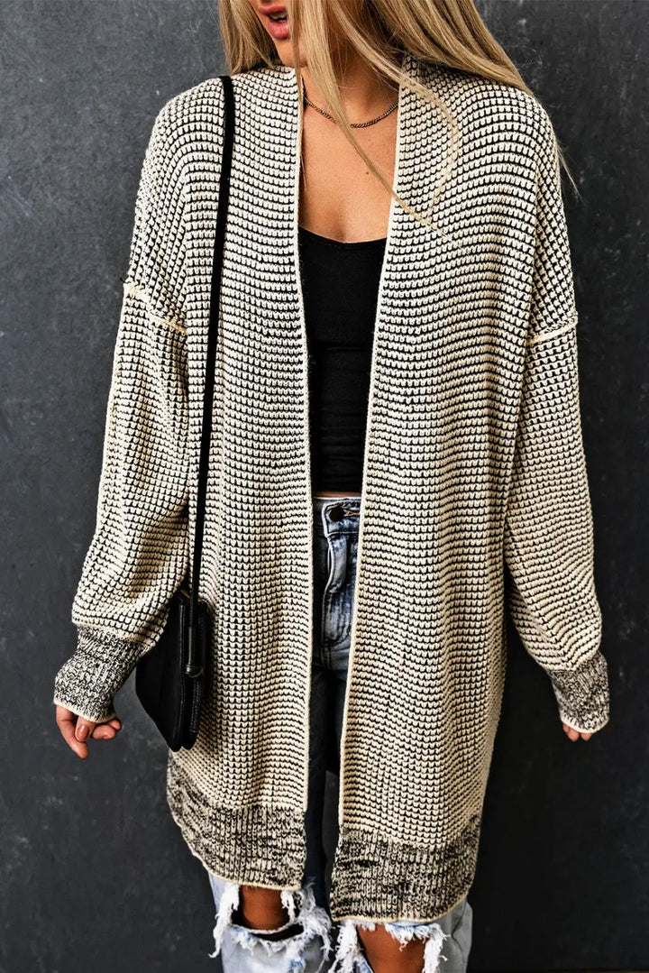 Grey Plaid Contrast Trim Open Front Cardigan-8