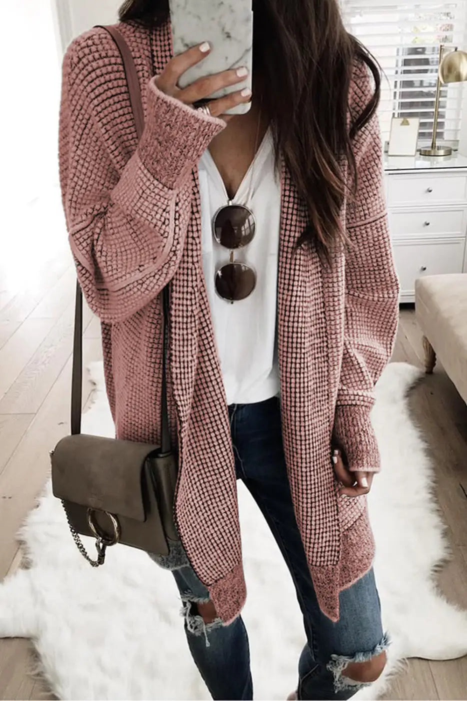 Grey Plaid Contrast Trim Open Front Cardigan-7