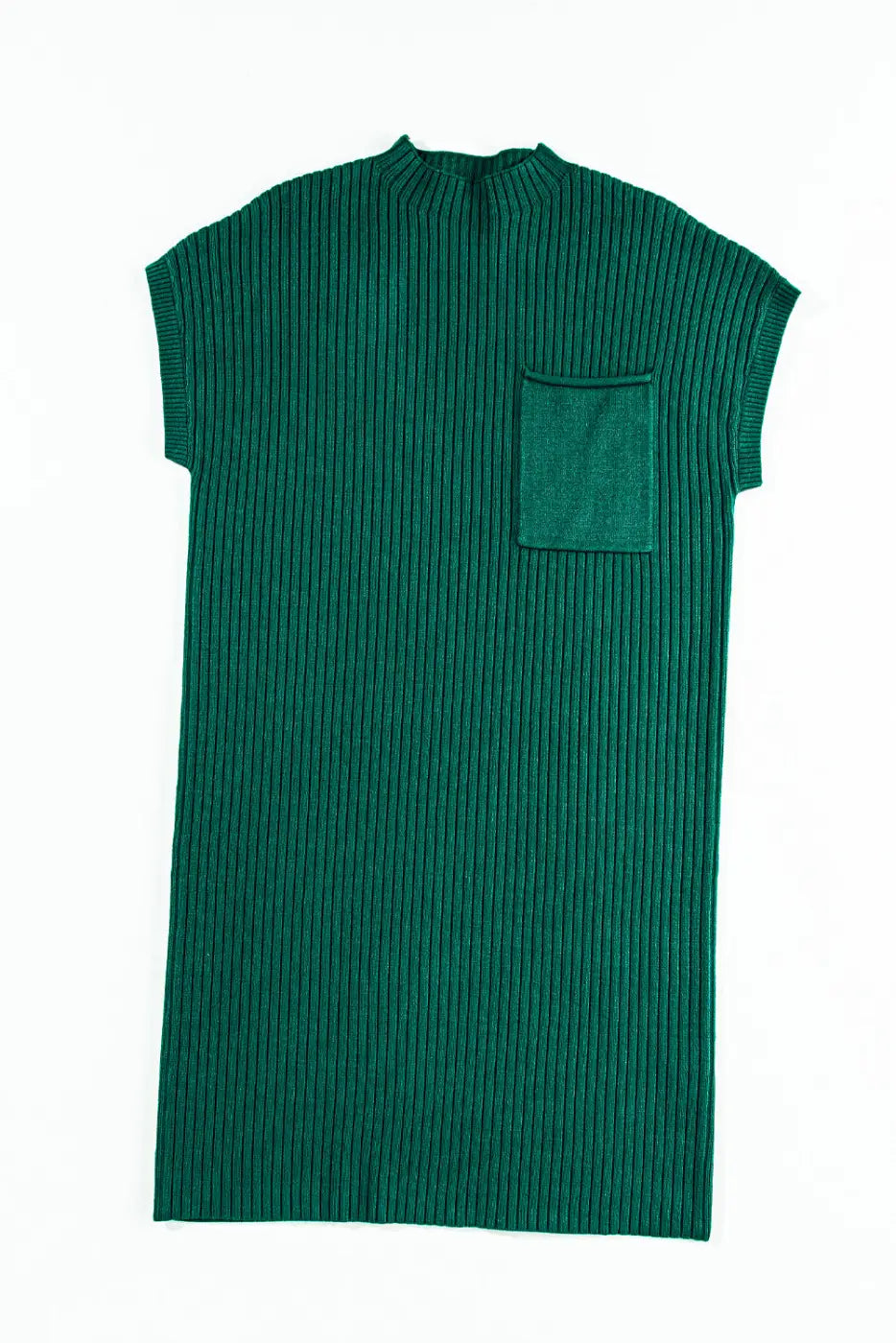 Oatmeal Patch Pocket Ribbed Knit Short Sleeve Sweater Dress-15