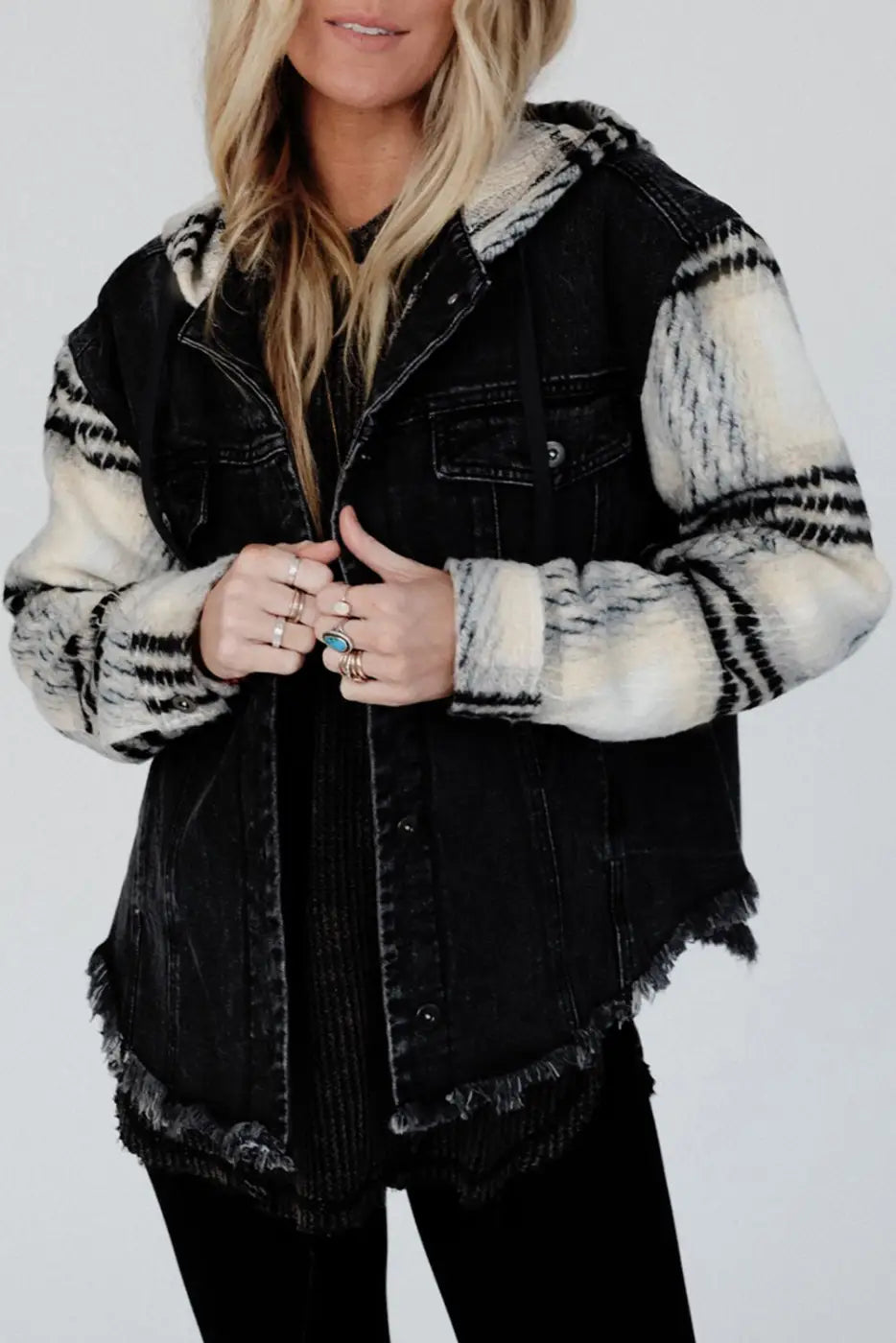Rebel Plaid Hooded Denim Jacket-3