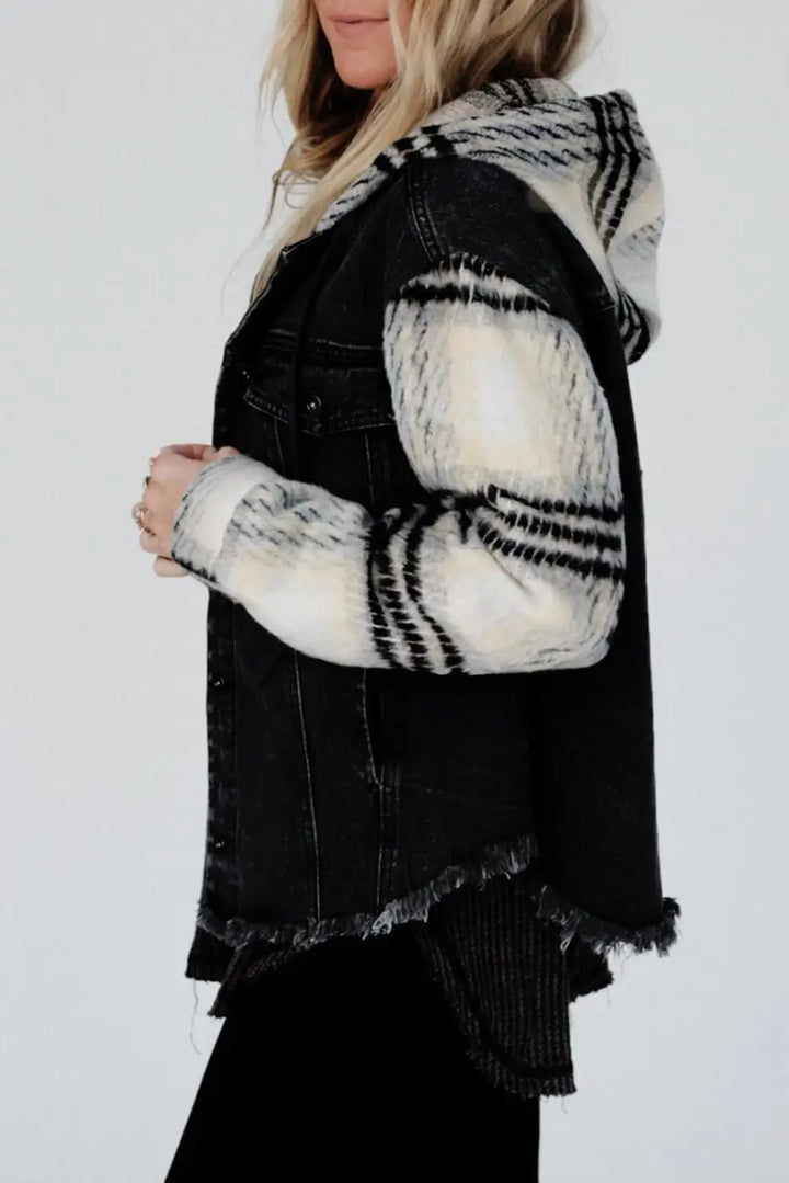 Rebel Plaid Hooded Denim Jacket-4