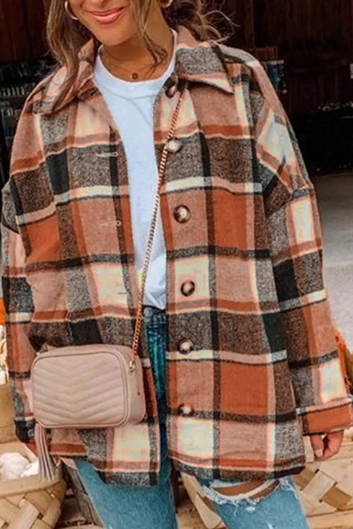 Red Plaid Buttoned Shirt Jacket-7