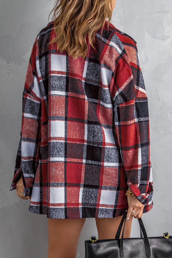 Red Plaid Buttoned Shirt Jacket-1