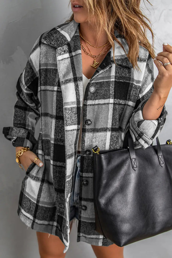 Red Plaid Buttoned Shirt Jacket-6