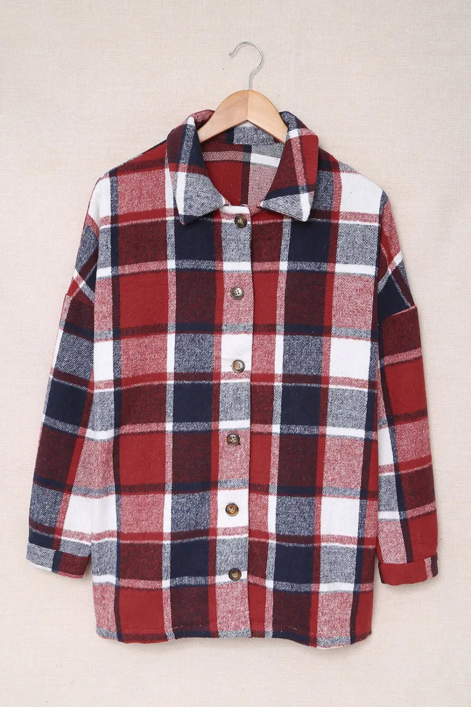 Red Plaid Buttoned Shirt Jacket-4