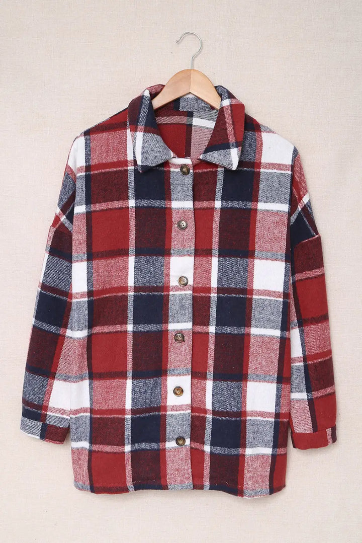 Red Plaid Buttoned Shirt Jacket-4